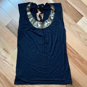 Loft | size medium navy blue tank top with gold sequins